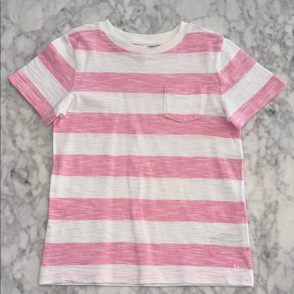 Janie and Jack Pink & White Striped Kids Shirt 6